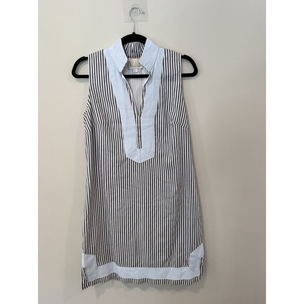 Sail to Sable Black and White Striped Mini Dress